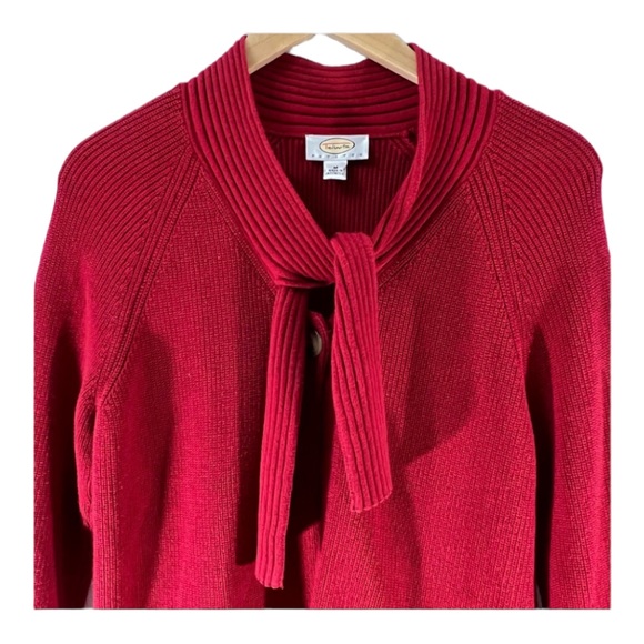 TALBOTS🎄 Cropped Red Sweater with mock turtleneck with tie collar MP - Picture 4 of 13